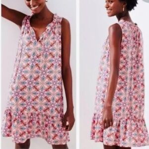 LOFT Sleeveless Shift Dress Ruffled‎ Rayon XS Pink Blue Summer Spring Wear